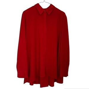 Investments Petite Top Vibrant Red High Low Pleated Back Hidden Buttons Size PL